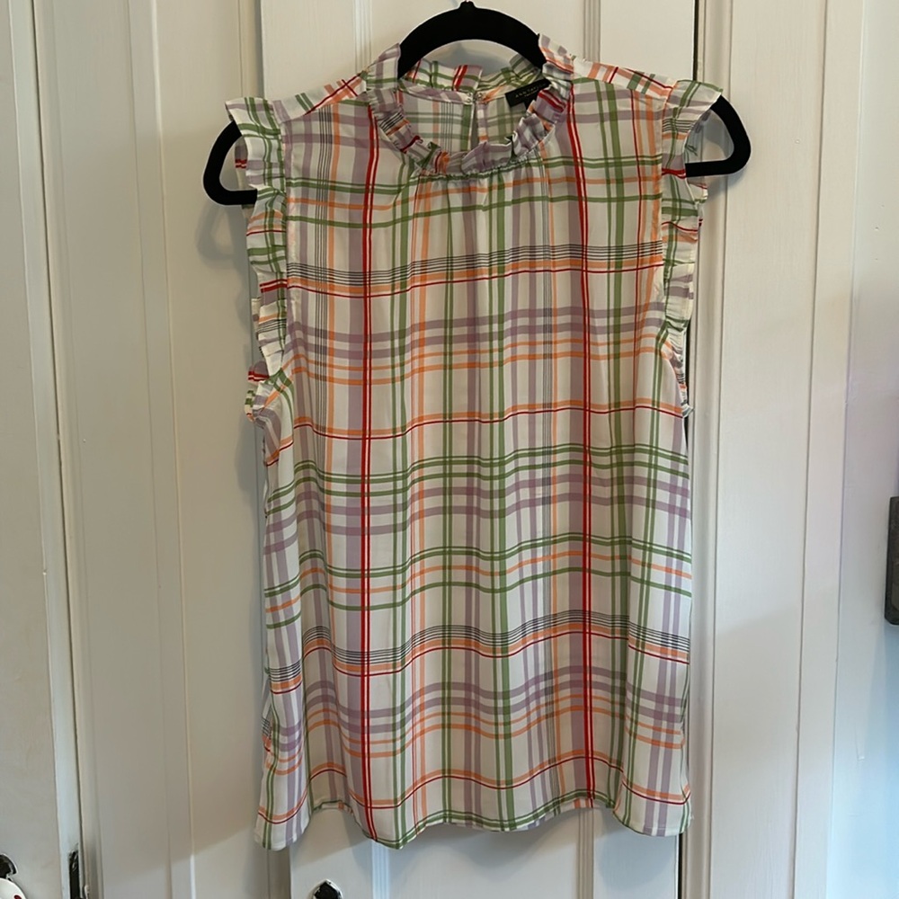 Plaid cap sleeve blouse